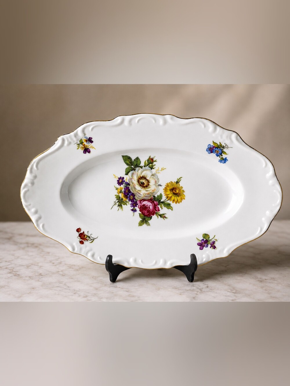 Vintage Reichenbach Germany Floral Porcelain Serving Dishes 10.5” Set of 4